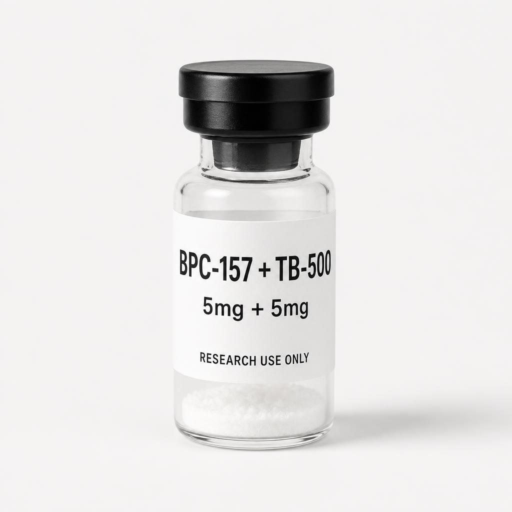 BPC-157 + TB-500 5mg + 5mg research vial visualisation